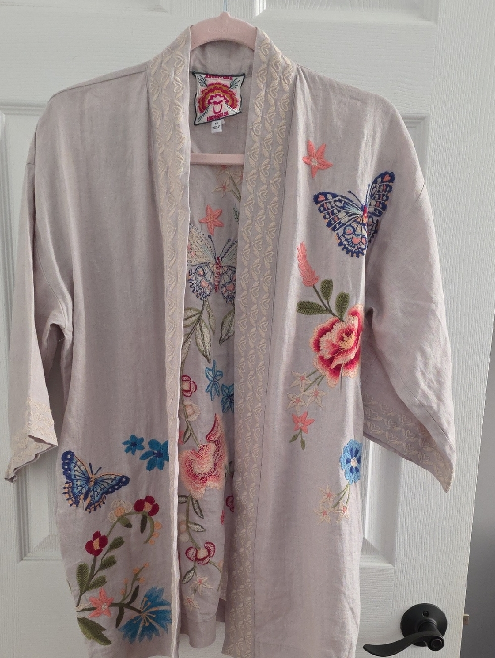 Johnny Was Nicolette Kimono Ecru/Gray XS Perfect Condition